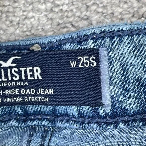 Hollister Dad Jeans Women’s 25 Short Blue Straight High Rise Flower Embroidered - Picture 6 of 12